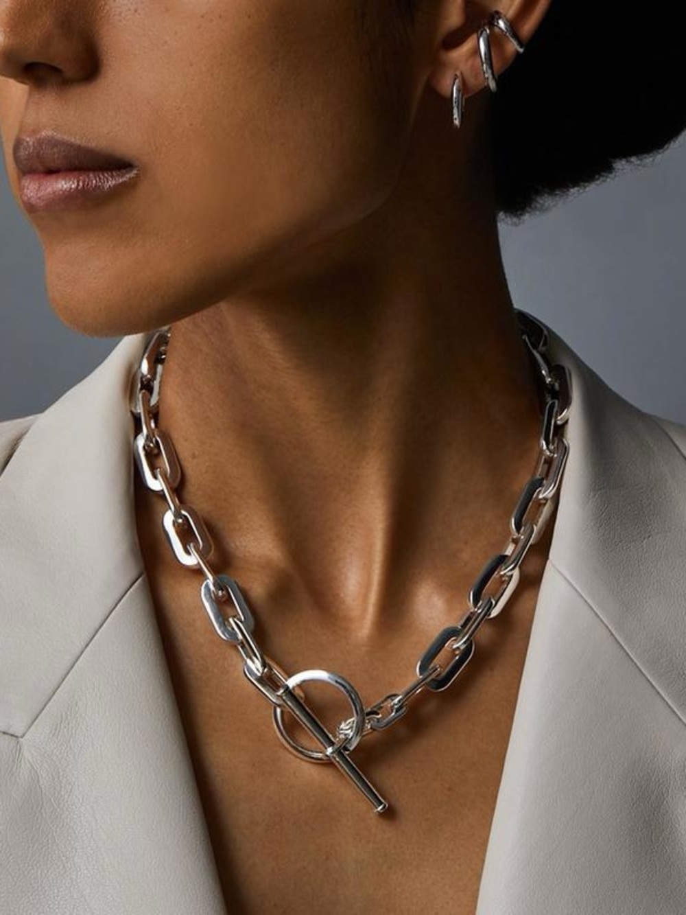 JENNY BIRD Silver Chain Necklace Chunky Link Toggle